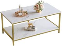 SAYGOER Modern 2-Tier Coffee Table for Living Room White Gold Coffee Tables Industrial Rectangle Wood Table for Large or Small Spaces Home Office Apartment, White Gold