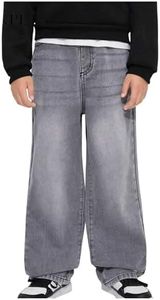 Floerns Boy's Casual Straight Leg Denim Pants Elastic Waist Jeans with Pockets Light Grey 8Y