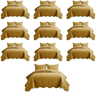 MOONLIGHT20015 10 Pack Queen Quilt Bedding Set (90" x 96") - Bulk Wholesale for Hotels, Guest Bedroom & Airbnbs - Lightweight Microfiber Reversible Floral Embossed Quilts Bedspreads (Ochre)