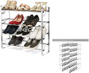 6-Tier Organizer Pack and 4-Tier Shoe Rack Set | Metal Hangers with Clips for Pants, Skirts, and Underwear | Adjustable Shoe Shelf for Entryway