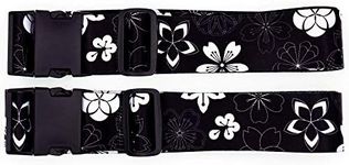 Teeoff Luggage Straps Suitcase Belts Travel Bag Accessories Adjustable (One_Size, Sakura Black White - 2 Pack)