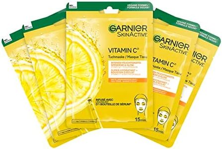 Garnier Moisturising Cloth Masks for Sensitive Skin, with Hyaluronic Acid and Vitamin C, for Radiant Skin and Glow Effect, SkinActive, 5 x 1 Masks