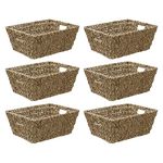 JVL Large Hand Woven Seagrass Rectangular Storage Basket, H:16 x W:38 x D:29cm, Capacity:14L, Set of 6 Natural