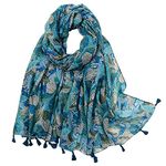 Womens Scarves Lightweight - Ladies Floral Print Scarfs Cotton Linen Tassel Scarf Long Fashion Scarves for Four Season