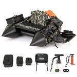 GYMAX Fishing Float Tube, Inflatable Belly Boat with Fish Finder Holder, Rod Rack, Fish Ruler, Manual Pump & Detachable Storage Boxes, Portable Backpack Float Tubes for Adults (Camouflage)