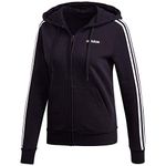 adidas Women's Essentials Women's 3-Stripes Fleece Hoodie, Black/White, X-Small