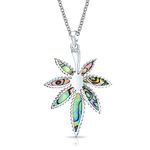 Personalized Unisex Large Rainbow Abalone Shell Inlay Marijuana Leaf Dangle Pendant Necklace Western Jewelry For Women Men .925 Sterling Silver With Chain