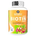 NATURYZ 100% Plant Based Biotin Tablets with High Protein Vitamin DHT Omega 3 for Strong Hairs, Nails Growth & Glowing Skin - 90 Tablets