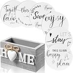 Housewarming Gifts for Home Decoration Wooden Heart Coasters for Drinks Set of 6 Farmhouse Coasters with Holder Funny for Family Friend Coffee Table Protection, 4 Inch (Gray, White)