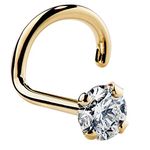 2mm Cubic Zirconia 14K Yellow Gold Nose Ring Twist Screw - 20G