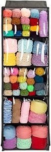 Hanging Yarn Storage Knitting Organizer Storage with 5 Compartments, Clear Wall Display Bulk Yarn Organizer for Knitting Needles, Crochet Hooks(Large Size) (Dark Grey)