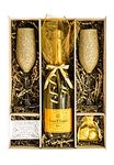 Gold Veuve Clicqout 75cl Gift Set with matching Sparkling Gold Champagne Flutes & Chocolates - Gift Boxed