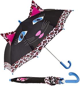 ShedRain Kids Umbrella for Girls & Boys - Pinch-Proof, Easy Grip Handle - Compact Children's School & Travel Umbrella with Large 38" Dome, Heavy Duty Steel Shaft & Fiberglass Ribs (Riley Cat)