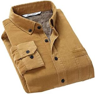 Flygo Men's Long Sleeve Warm Fleece Sherpa Lined Flannel Corduroy Shirt Jacket (Medium, Khaki)