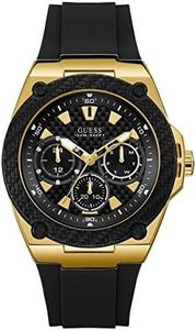 GUESS Mens Black Gold Tone Multi-function Watch, U1049G, 45MM