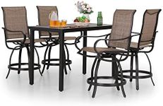 PHI VILLA 5 PCS Outdoor Bar Set, Counter Height Swivel Chair with Rectangle Metal Table, Textilene Fabric and Quick-Drying Waterproof,High Patio Set for Garden, Yard, Poolside