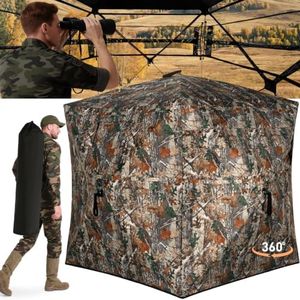 TLC Sport Hunting Blind with Carrying Bag, 270/360 Degree See Through Ground Blind, Pop Up Hunting Blind Portable Concealed Camouflage Tent for 2/3/4 Person, Camouflage