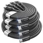 LISEN USB C to USB C Cable [60W/4-Pack] Type C Charger Fast Charging for iPhone 16/15 Pro Max, iPad Pro Air, Samsung Galaxy S25, Pixel, Mi [0.5M+1M+2M+2M]