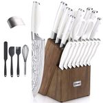 Knife Set, 23 PCS Kitchen Knife Set with Block, Germany High Carbon Stainless Steel Chef Knife Block Set, The Most Professional Knives Set for Kitchen with Sharpener & Finger Guard, Ultra Sharp, White