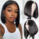 Bob Wig Human Hair 2'' x 4'' U part Wig Human Hair Bob Glueless Half Wig 12 Inch Straight Bob Human Hair Wig Glueless U Part Human Hair Wig Bob Wigs For Black Women Gift For Her 150% Density