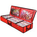 ProPik Wrapping Paper Storage Containers | Gift Wrap Organizer Under Bed 41”x14”x6” Fits 18-24 Rolls Fit Up to 40” Long Roll Wrap Storage Box Holder with Pockets for Ribbon Bows & Accessories (Red)