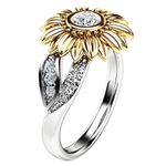 Lethez Women's Round Diamond Sunflower Rings Two Tone Silver Floral Ring Promise Wedding Engagement Jewelry (Gold, 6)