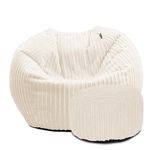 rucomfy Beanbags Jumbo Cord Kids Slouchbag Bean Bag Chair - Childrens Bedroom Playroom Seating Furniture & Decor - Beanbag Arrives with Filling & Machine Washable - 60 x 80cm (Ivory, with Footstool)