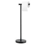 Toilet Paper Holder Stand, Toilet Paper Holder Free Standing with Stable Weighted Base, Water Proof & Rustproof Toilet Paper Stand Black, Large Capacity Free Standing Toilet Paper Roll Holder