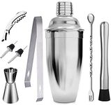 Cocktail Shaker 8-Piece bar kit Professional bar Set Tools 750 ML Cocktail Shaker, Two Liquor Pourers, Jigge, Double Lever Corkscrew, Ice Tongs, Mixing Spoon,Muddler