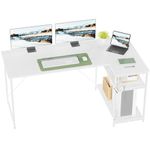 TRIUMPHKEY 160cm L Shaped Desk Corner Desk with Shelves Reversible Left or Right Computer Desk Study Office Desk Storage Shelves Home Office Work Table for Office（White）