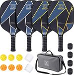 YC DGYCASI Graphite Pickleball Paddles Set of 4, 2024 USAPA Approved, Carbon Fiber Surface (CHS), Polypropylene Lightweight Honeycomb Core, 3 Indoor 3 Outdoor Pickleball, 4 Replacement Soft Grip + Bag