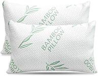 2 Pack Queen Size Rayon Derived from Bamboo Pillow, Cooling Shredded Memory Foam Bed Pillows Set – Back, Stomach, Side Sleepers, Removable Cover, Adjustable to Firm / Soft, Queen (Pack of 2)