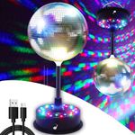 6’’ Rotating Mirrors Disco Ball Light Hanging Silver Glitter Ball with 5RPM-9RPM Adjustable Rotary Motor Base 24 RGB LED Mood Lights DJ Lights Great for Party Dance Club Stage（USB/Battery Powered）