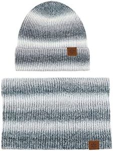 Lantra Besa Femmes 2 en 1 Pack Bonnet en Tricot Beanie et Foulard Rond Ensemble de Accessoires par Temps Froid pour Hiver Épaisseur Doux Chaud CH0216 - BlueGris Blanc