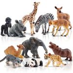 toymany 12PCS Forest Animals Baby Figurines, Realistic Woodland Animals Figures Toys Includes Elephant, Mountain Lion, Giraffe and Deer Cubs, Cake Toppers Christmas Birthday Gift for Kids Toddlers