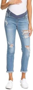 Foucome Women's Maternity Jeans Ripped Boyfriend Jeans Stretch Distressed Jeans (Blue, L)