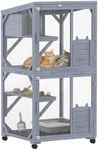 PawHut Outdoor Catio Cat House, Movable Wooden Cat Enclosure on Exercise Wheels with Resting Box, 3 Jumping Platforms, Large Kitty Cage with Waterproof Asphalt Roof for Outdoor Indoor, for 2 Kittens