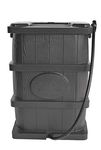 FCMP Outdoor Wood Grain 45-Gallon Rain Barrel - Water Rain Catcher Barrel with Flat Back for Watering Outdoor Plants, Gardens, and Landscapes, Grey