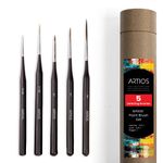 ARTIOS Detailing Paint Brushes Set - 5pcs Professional Miniature Liner Brushes for Fine Detailing & Painting with Brush Holder for Acrylic, Oil, Watercolor & Gouache, Synthetic Hair, Premium Synthetic Bristles