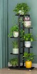 SenceWin For indoor and outdoor gardens and balconies, a sophisticated six-tiered metal plant stand with numerous flower pot holders, shelves, and a planter rack storage organization (Black)