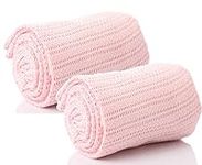 Pair of 100% Pure Cotton Cellular Baby Blanket for Pram Cot Bed Moses Basket Crib in Blue Pink or White (2 x Pink)