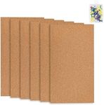 6 Pack Cork Bulletin Board,1/2" Thick Cork Boards Frameless Cork Tiles,Self-Adhesive Corkboards Wall Decor Cork Board Tiles with 50 PCS Pushpins for Office, School and Home(17 x 8 Inch)