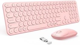 PEIOUS Wireless Keyboard and Mouse Combo, Cute Pink Keyboard & Mouse with USB and Type C Receiver, Full Size Wireless Mouse and Keyboard, Compatible for MacBook, Windows, Laptop, PC - Pink