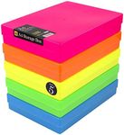 WestonBoxes A4 Colourful Transparent Plastic Craft Storage Boxes with Lids for Art Supplies, Paper and Card (NEON Mix/Opaque, Pack of 5)