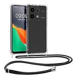 kwmobile Crossbody Case Compatible with Xiaomi Redmi Note 13 4G Case - Clear TPU Phone Cover w/Lanyard Cord Strap - Transparent/Black