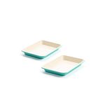 GreenLife Healthy Ceramic Nonstick, 9" x 7" Toaster Oven Cookie Sheet Baking Pan Set, PFAS-Free, Turquoise