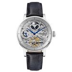 Ingersoll The Jazz Mens 42mm Automatic Moonphase Watch with Silver Skeleton Dial and Blue Genuine Leather Strap I07702