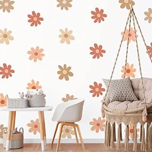 Qeeenar 36 Pcs Daisy Wall Decals Flower Wall Stickers Boho Daisy Wall Stickers Peel and Stick Floral Stickers Nursery Bedroom Living Room Wall Decor(Bright Daisy)