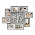 Hello Laura - 8 Photo Collage Frame for Wall, 4x6 Picture Frame Collage with Tree Décor, Family Photo Frames for Home Living Room - Grey