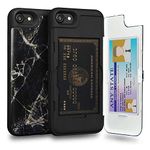 TORU CX PRO Case for iPhone SE 2022 / SE 2020/8 / 7, with Card Holder | Slim Protective Shockproof Heavy Duty Cover with Hidden Card Wallet Flip Slot Compartment Kickstand | Include Mirror - Marble